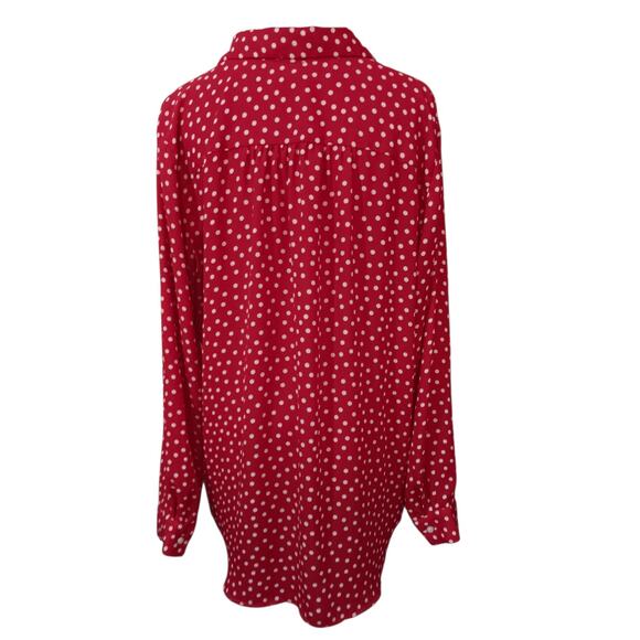 ANN‎ TAYLOR Classic Dressy Career Blouse Top Large Pockets Red Beige Polka Dots - Picture 3 of 9